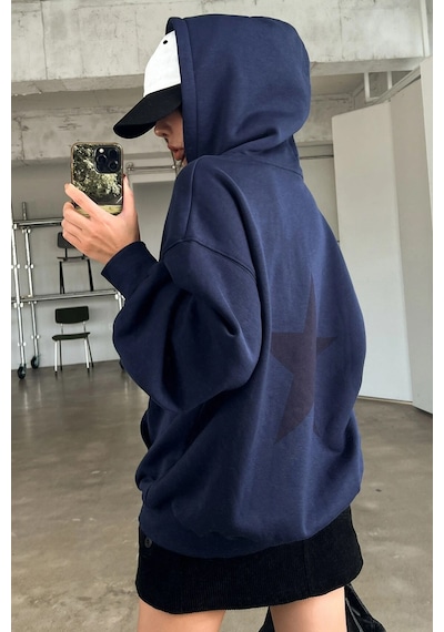 Unisex Star Baskılı Sweatshirt Lacivert