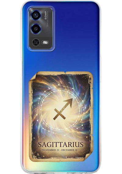Oppo A55 İle Uyumlu Burç Kartları Yay Tasarımlı Şeffaf Silikon Kılıf Şeffaf