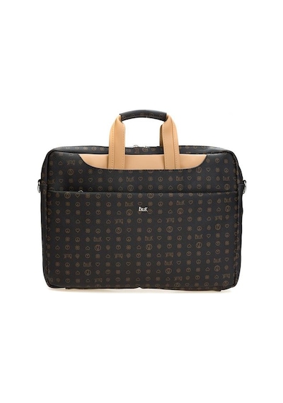 Bilik Deri Monogram Unisex Laptop & Evrak Çantası Brı Siyah-Camel Siyah - Camel