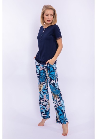 Pierre Cardin Yaprak Desenli Lacivert Kadın Homewear 5274-29366 Lacivert