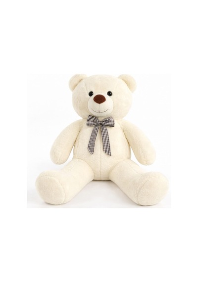 90 Cm Rengarenk Papyonlu Peluş Ayıcık -% 100 Yerli Beyaz 001 - Beyaz