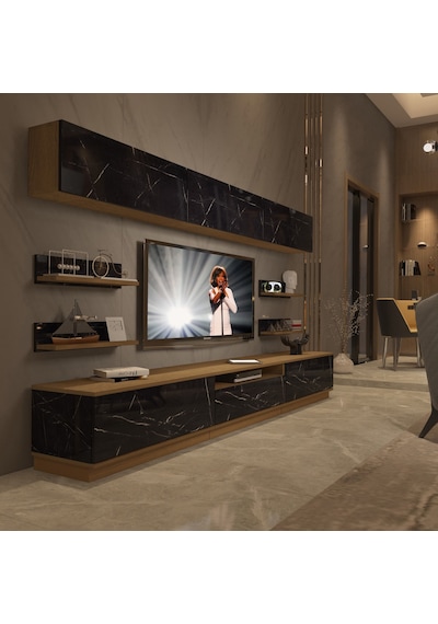 Decoraktiv Trendstyle 8ys Mdf Tv Ünitesi Tv Sehpası Pera - Siyah Mermer