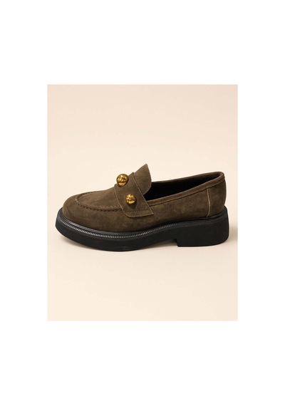 37brandshoes Hakiki Süet Top Detaylı Loafer Haki Haki