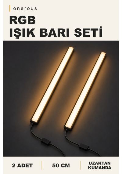 Onerous 2 Adet 50 Cm Rgb Led Işık Barı Seti, Uzaktan Kumandalı Beyaz
