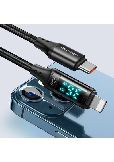 Ca-1060 Lightning Dijital Göstergeli Data-şarj Kablosu 3a 1.2m, Siyah Standart