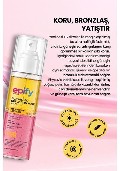 Epify Sun Kissed Spf 30 Mist Spray, 30 Faktör Self Tanning Spray, Bronzlaştırıcı Spray