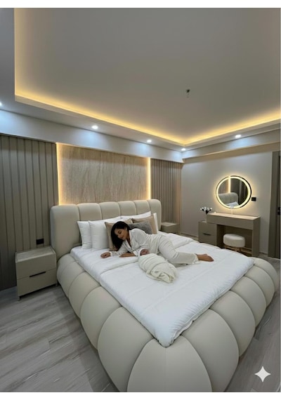 Most Piatto Premium Bazalı Karyola Ekru Bukle Kumaş 180x200 Cm. Yatak İçindir Evinize Teslim 180 x 200