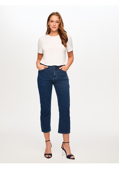 Faik Sönmez Yanı Nakış Detaylı Slım Fıt Jean Capri S26jcp005 Us26jcp00527 İndigo