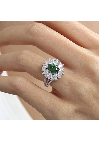 Mia Vento Effective Diamond Paris Işıltısı Sentetik Zümrüt Taşlı Gümüş Yüzük
