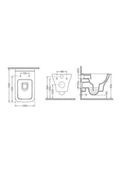 Dura Bagno Petra Kare Asma Klozet Rimless 54 Cm Yavaş Kapanır Kapak Dahil Beyaz Dbo.36.01.03.01