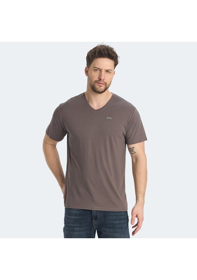 Slazenger KRAKKER Erkek V Yaka Kahve Tişört
