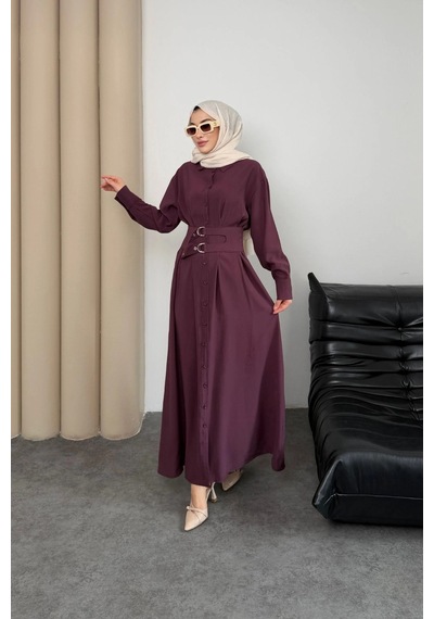 Mihran Butik Valeno Model Coupra Model Kumaş Kemer Detaylı Elbise Bordo