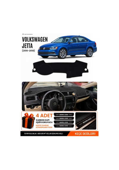 Volkswagen Jetta 2010-2018 Uyumlu Torpido Örtüsü, Torpido Kılıfı - Siyah-gri - Vw013