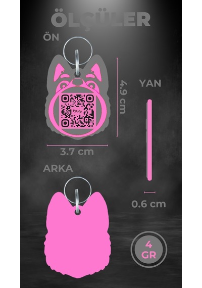 Petjoo 24.Proteo Pembe-Gri Qr'lı Köpek Künyesi