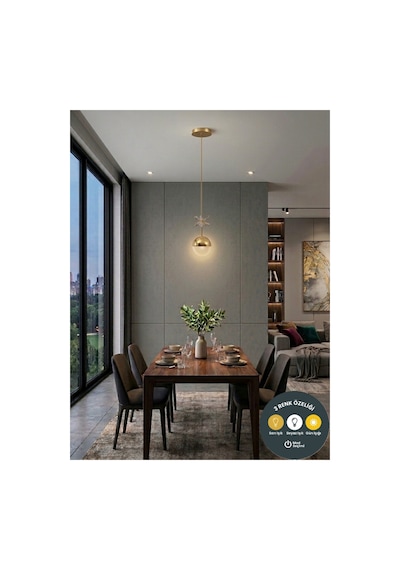 Royal Petal 3 Renk Ledli Gold Avize - Modern Koridor, Yemek Odası, Mutfak Aydınlatması