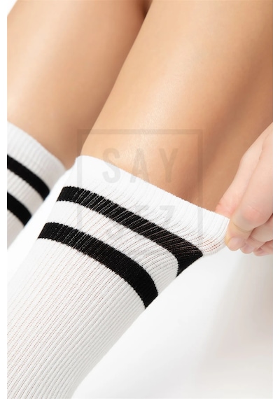Saysez Bambu Unisex Tenis Kolej Çizgili Beyaz Dikişsiz Soket Çorap 3'lü