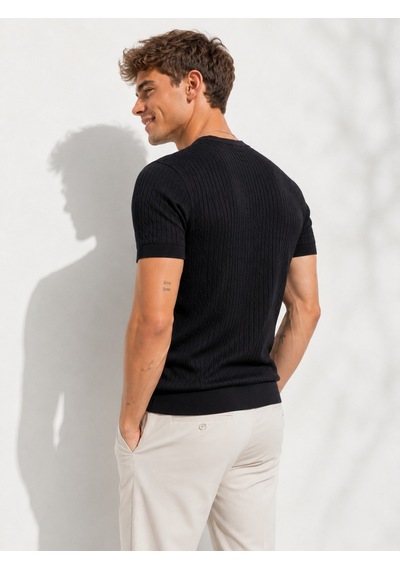 Ribana Erkek Kısa Kollu Bisiklet Yaka Esnek T-shirt 26022 Siyah