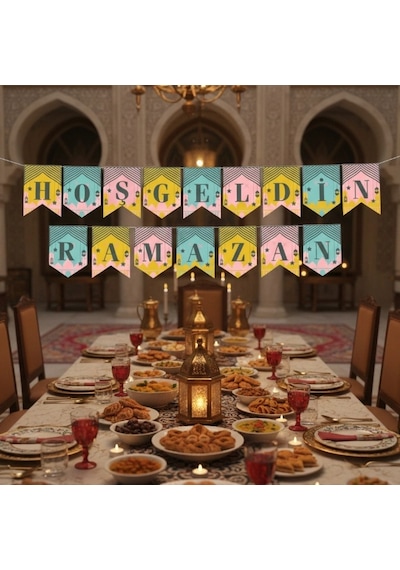 Kullanıma Uygun Ramazan Renkli Banner Süs Hoşgeldin Ramazan