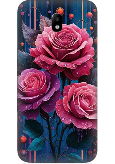 Samsung Galaxy J7 Pro Uyumlu Gece Açan Pembe Güller Desenli Silikon Kılıf Çok Renkli