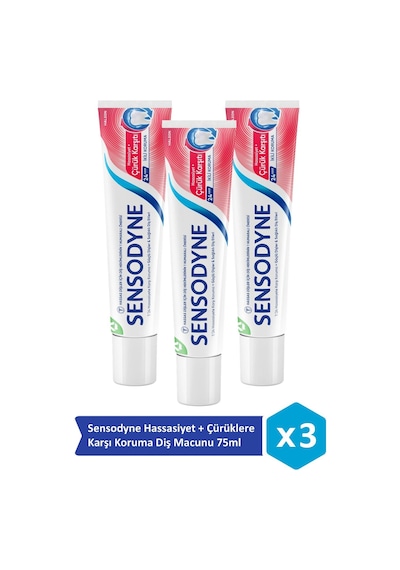 Sensodyne Hassasiyet + Çürüklere Karşı Koruma Diş Macunu 75ml X 3 Adet Çürük Önleyici
