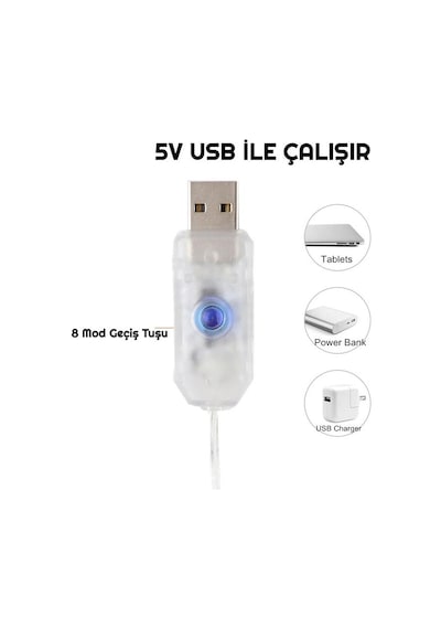 Exeo Usb Perde Peri Led Kumandali Dekoratif Su Geçirmez Beyaz