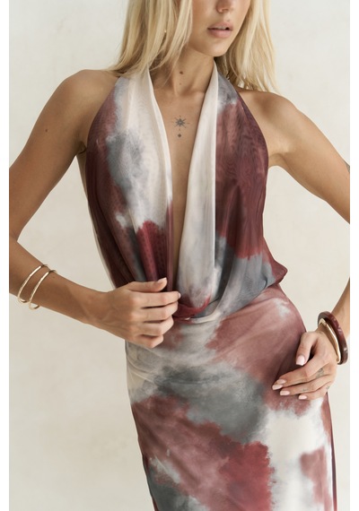Mai Collection Mai Studios Co. Galagher Degaje Bordo Uzun Elbise Bordo
