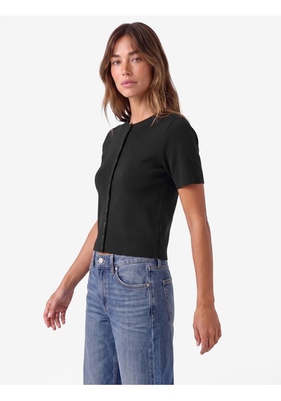 Koton Regular Fit Kısa Kollu Bisiklet Yaka Düğmeli Triko Hırka Siyah 7wak90597ht