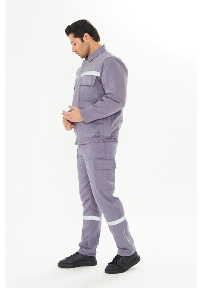 Orange Safety İş Takımı Mont+pantolon 7/7 Gabardin %100 Pamuk Kapitoneli Reflektörlü Gri