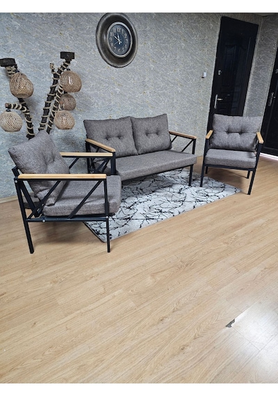Siyah Boyalı Bahçe - Balkon - Mutfak Çay Seti Takımı Bahçe Koltuk 001