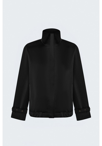 Sateen Saten Bomber Ceket - Siyah-137970