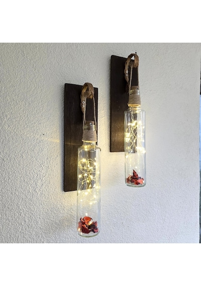 Led Işıklı, Ceviz Renkli Duvar Aplik, 2’Li Set