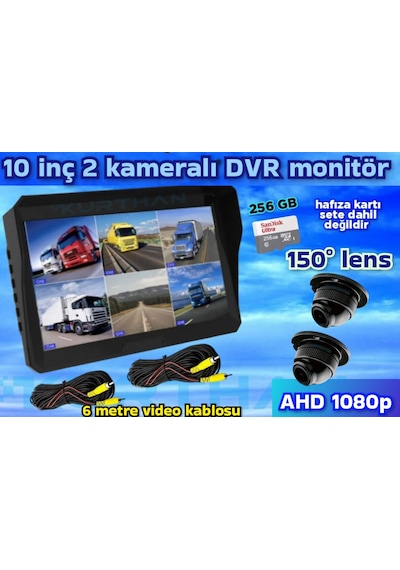 2 Adet 1080 P Ahd 150'' Ultra Mini Kamera 6 Kanallı Monitör 12 V