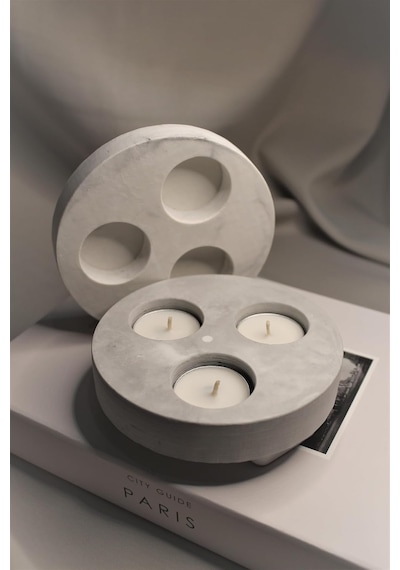 Bottiko Bottiko Beton 3 Göz Tealight Mumluk Beyaz Diğer