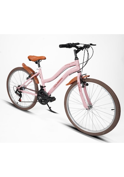 Sarissa Vintage 24" Jant 21 Vites Çelik Kadro V Fren Unisex Şehir Bisikleti Pembe Kahverengi Lastik Pembe