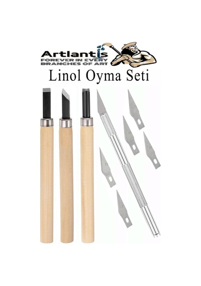 Linol Oyma Seti Ve Kretuar Seti 9 Parça 1 Paket Linol Oyma Kesme Bıçak Seti