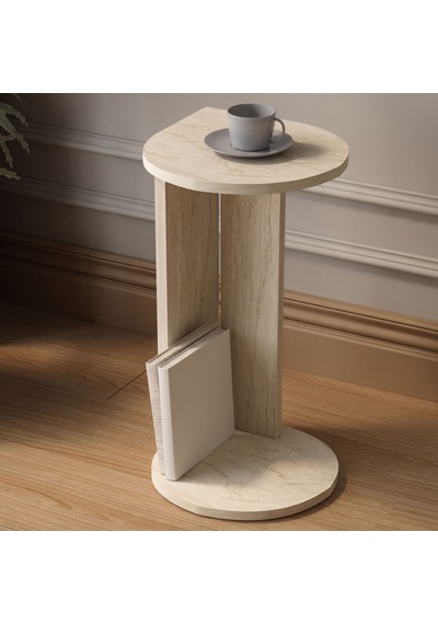 İnarch Dizayn Drop Modern Tasarım Yan Sehpa Kompakt Ve Ergonomik Yan Masa Traverten Krem