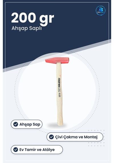 Çekiç 200 Gr Ahşap Saplı Manuel El Aleti Ev Tamir Onarım Atölye H