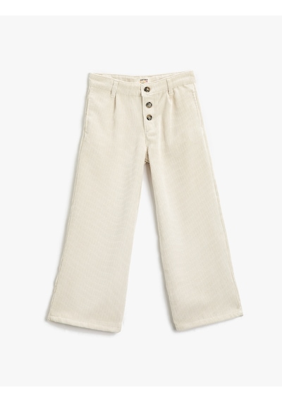 Koton Bol Paça Pantolon Fitilli Kadife Kırık Beyaz 3wkg40004aw 3WKG40004AW001 Ekru