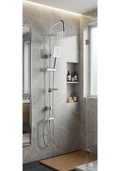 Fawer Krom Robot Duş Seti & Krom Banyo Bataryası 2li Set Krom