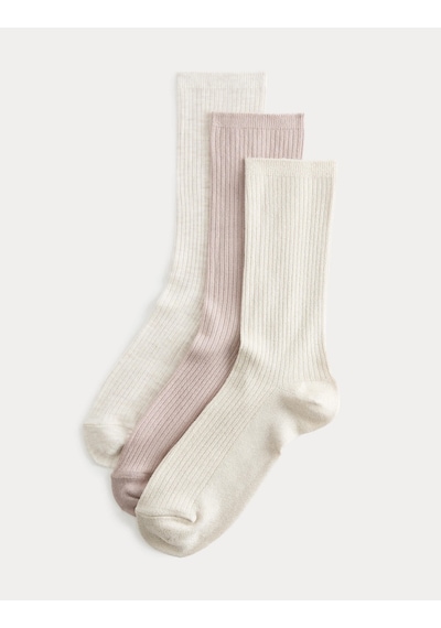 Marks & Spencer 3'lü Ribanalı Çorap T60007480H Pembe Mix
