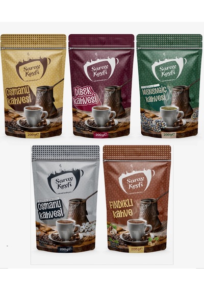 Saray Keyfi Osmanlı + Dibek + Sütlü Menengiç + Damla Sakızlı + Fındıklı Kahve 5x 200 G