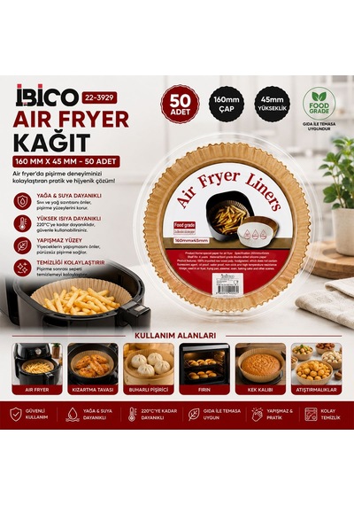 Air Fryer Kağıt Pişirme Kalıbı 16 Cm 50'li Çok Renkli