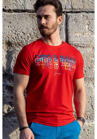 CT717 Renkli Baskılı Kırmızı T-shirt Kırmızı