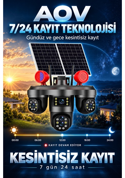 4 Kameralı 3 Motorize Ptz Kamera Wifi Çift Solar Panelli 10x Optik Zoom Uyarı Işıklı Güvenlik Kamerası
