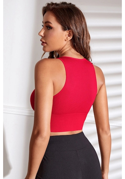 Modi Kadın Kırmızı Derin Göğüs Dekolteli Şık Crop Top Bluz