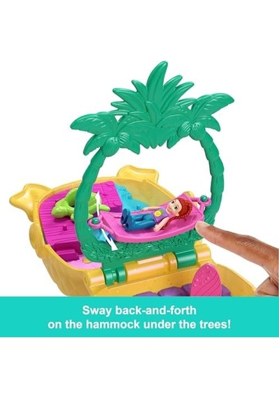 Polly Mini Bebek Ve Aksesuarları İle Ananas Köpekçik Plajı Mini Oyun Seti, Mikro Bebek Ve Evcil Hayvanlar Dahil 8 Aksesuar, Jfv00 Açık Ahşap