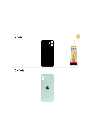 İphone Uyumlu12 Yeşil Arka Kapak Arka Cam Batarya Kapağı Lazer Kesim Kapak Pil Kapağı + B-7000 Yapıştırıcı Standart