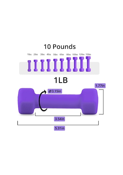 Portzon Ağırlıklar Dambıl 10 Renk Seçeneği 2'li Neopren Dambıl Seti İle Uyumlu, 1-15 Lb, Kaymaz, Yuvarlanmaz, Altıgen Şekilli
