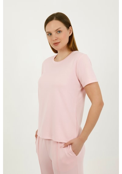 Hdm Kadın Pembe Kısa Kol Bisiklet Yaka Rahat Kalıp Esnek Örme Alt-üst Takım - H6052 Hdm Kadın Pembe Kısa Kol Bisiklet Yaka Rahat Kalıp Esnek Örme Alt-üst Takım - H6052