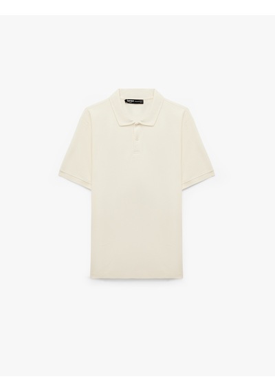Koton Pamuklu Regular Fit Kısa Kollu Düğmeli Polo Yaka Tişört Ekru 6sam10290mk
